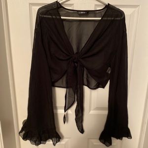 Sheer bell sleeve tie top